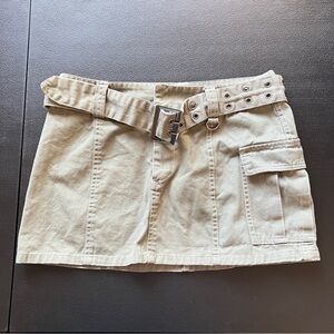 Y2K Cargo Mini Skirt with Belt Khaki Green Low Rise Utility Skirt Size Medium